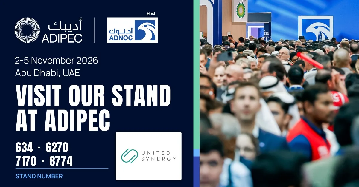 Visit United Synergy at ADIPEC 2026, 2 to 5 November 2026, Abu Dhabi, stands 634, 6270, 7170 and 8774